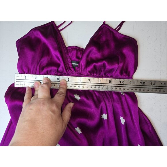 VTG Y2K Express Purple & White Floral Silk Blend Babydoll Dress XS - Picture 7 of 7